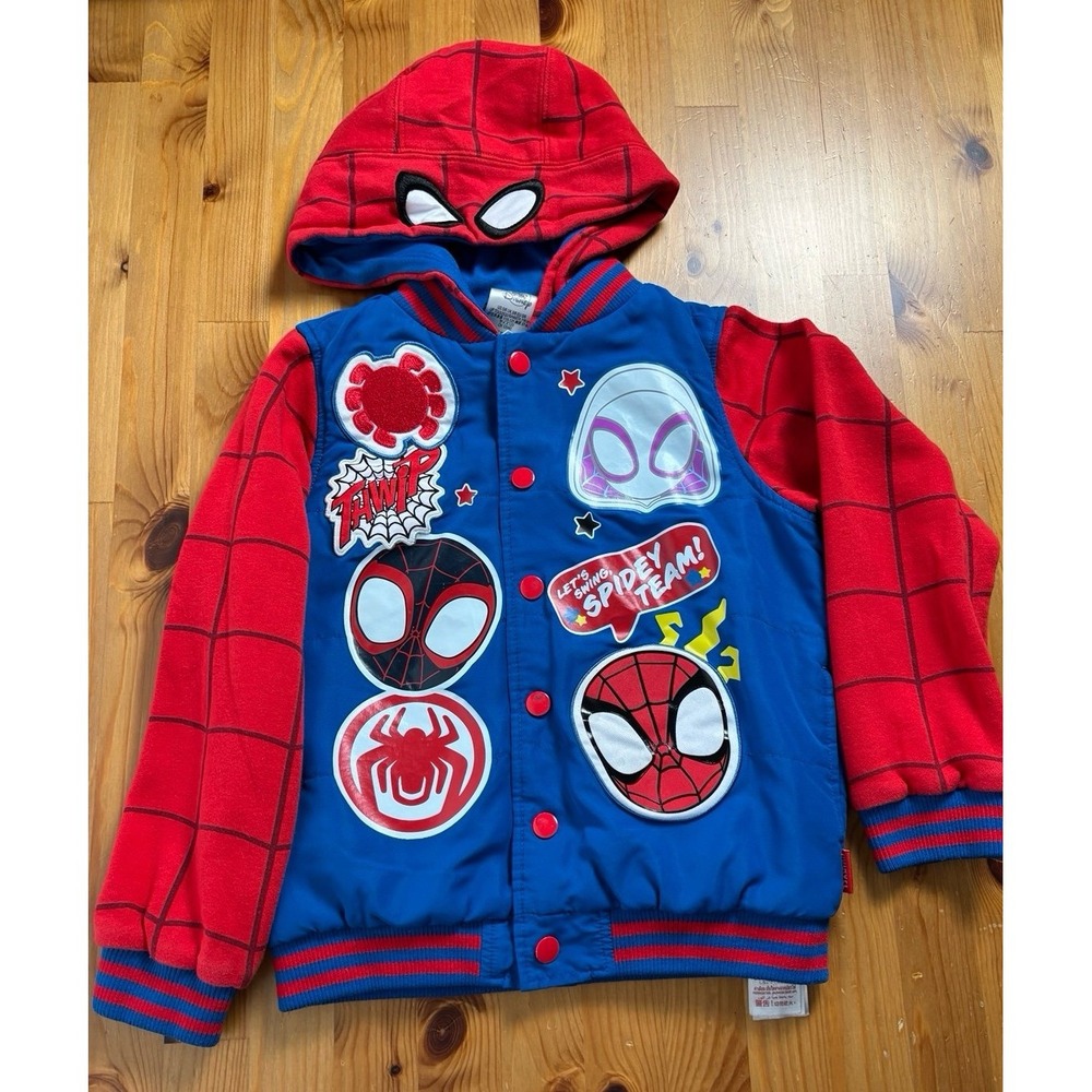 Disney Marvel Spidey And His Amazing Friends Button Up Hooded Jacket Size 5/6